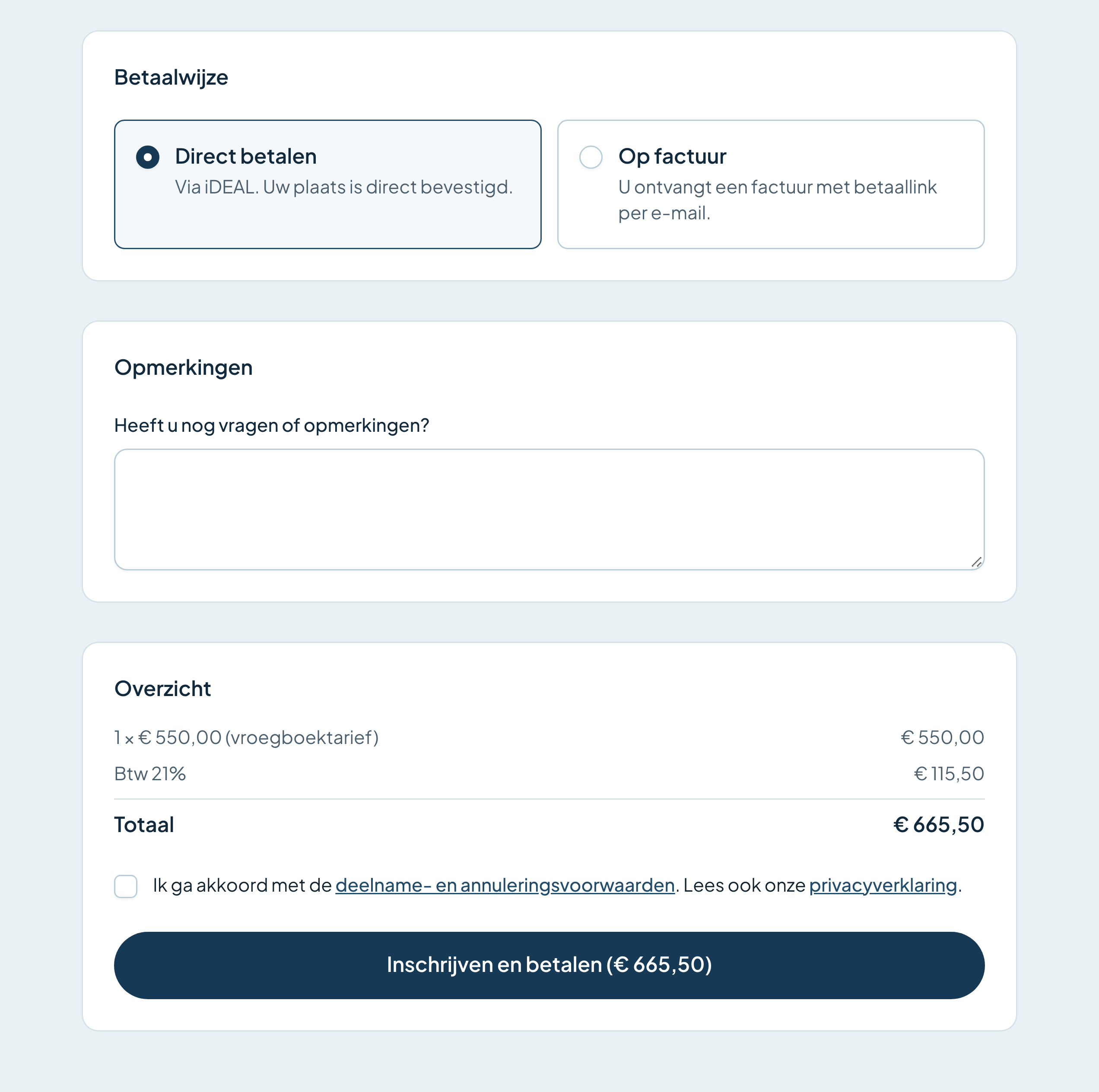 iDEAL or an invoice, with the total in view
